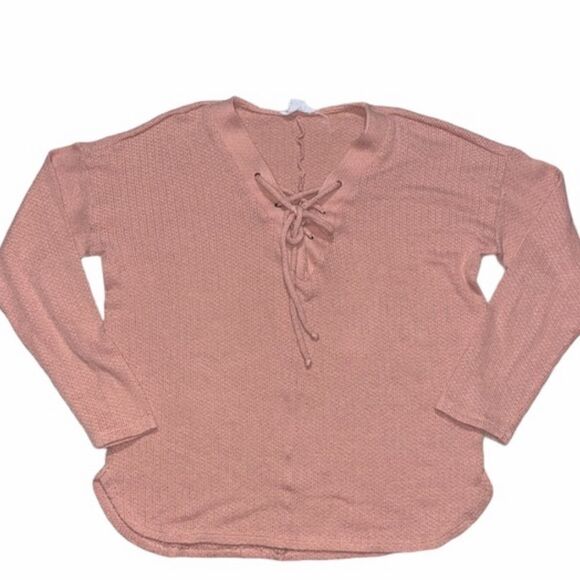 ✨HP✨Sadie&Love Pink Blush Knit Tie Front Sweater✨ - Picture 2 of 3